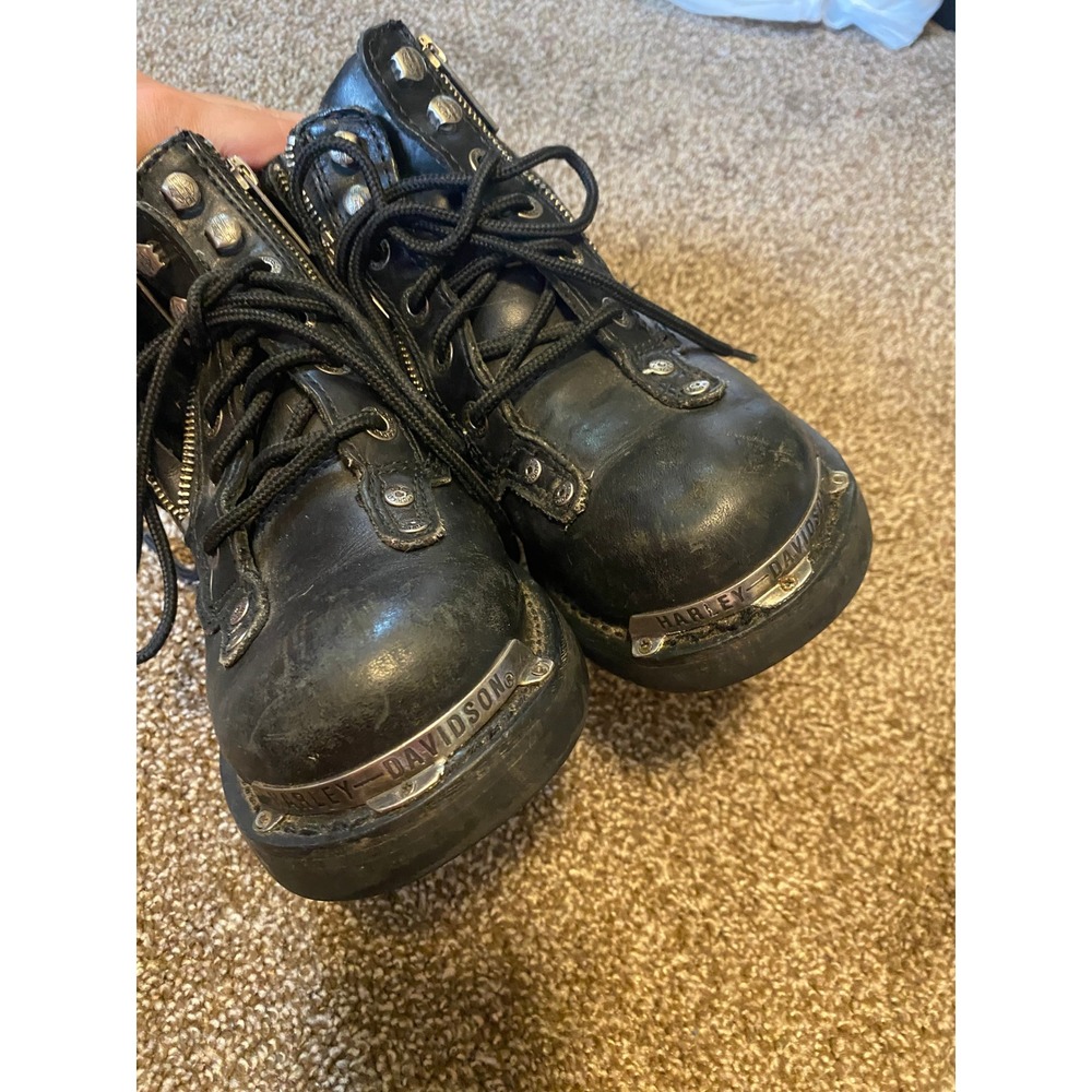 Vintage Harley Davidson Boots Leather Combat 6.5 Black Biker Metal Grunge Y2K - Picture 3 of 10